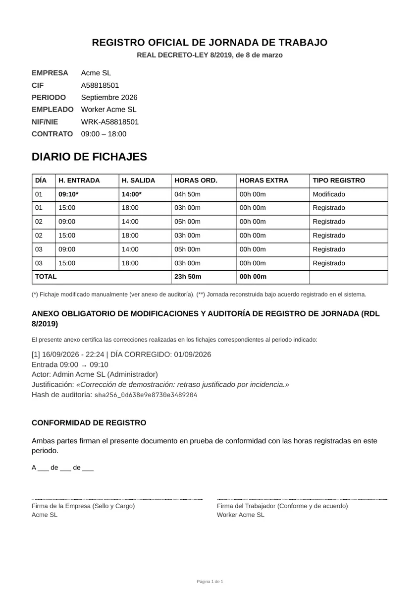 Folio oficial de jornada