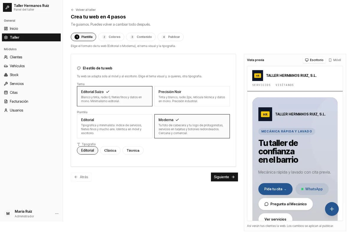 El Mecánico de Turno: chat web y WhatsApp con tu agenda real.