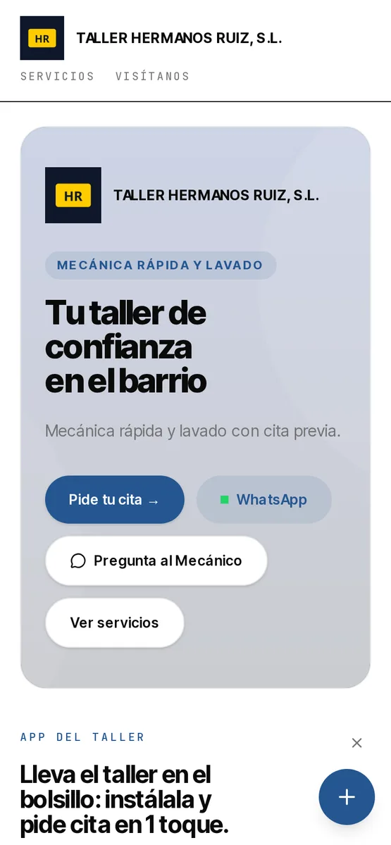 La misma web en el móvil: cita y WhatsApp en un toque.